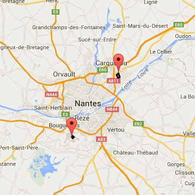 Carte des drives de bois de chauffage et pellets à Nantes Sainte luce et Saint Aignan