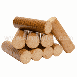 Neuf bûches de bois compressé disposées les unes sur les autres. Images provenant su site www.simplyfeu.com
