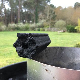 Vue sur une tranche de buche de charbon de bois - la qualité pro