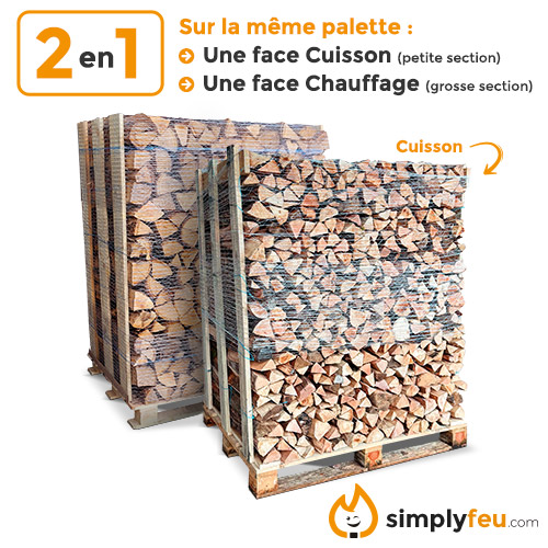 [BDCPZ50+BDCBS50-ETUV-2000] Bois de cuisson et chauffage - pizza et pain - Hêtre étuvé 50cm - 2 stères sur palette