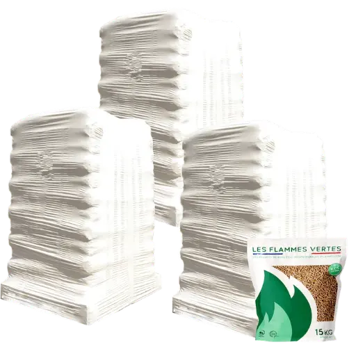 [PEL-3BM65] Granulés de Bois Flammes Vertes - 3 palettes - 195 sacs 2925kg 